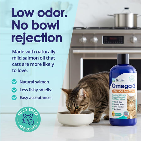 USDA Certified Natural Cat Supplement Wild Alaskan Salmon Oil Made in USA - NuLife