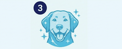 Blue dog icon with number 3 on a light blue background